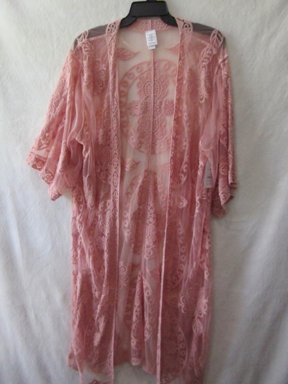 Time & Tru Women's Lace Layering Coverup/Kimono Blush L-XL NWT Cotton/Nylon